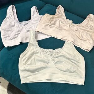 Women's Lace Trim Bralette Set - mint, lavender and pink.